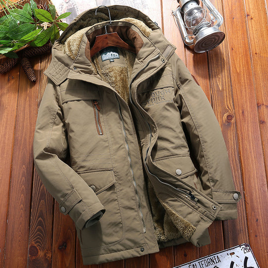 Herren wärmender Canvas-Fieldparka mit Teddyfutter, Kapuze und multifunktionalen Utility‑Taschen Shop Nory