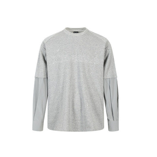 Unisex Lagen-Langarmshirt mit Halbarm-Overlay, gestreiften Einsatzärmeln und Ton-in-Ton-Logo Shop Nory