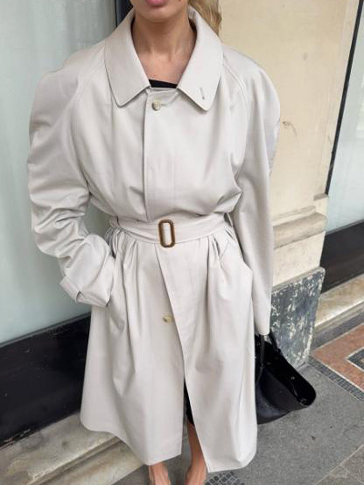 Damen Midilanger Trenchcoat im Cocoon‑Cut mit Bindegürtel und Raglanärmeln Shop Nory