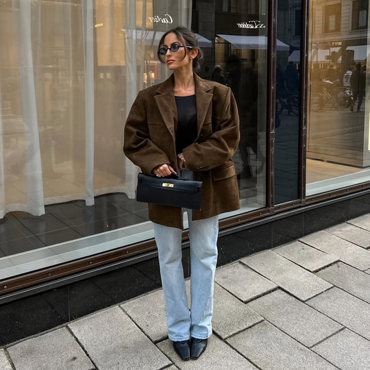 Damen Oversized Veloursleder-Blazer mit Revers und Pattentaschen Shop Nory