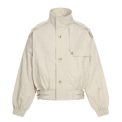 Damen Kurz geschnittene Boxy-Trenchjacke mit hohem Funnelkragen, Schulterklappen und verstellbarem Taillengurt Shop Nory