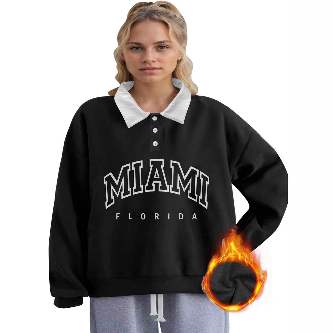 Damen Oversized College-Sweatshirt mit Polokragen und wärmender Fleece-Innenseite Shopy Nory