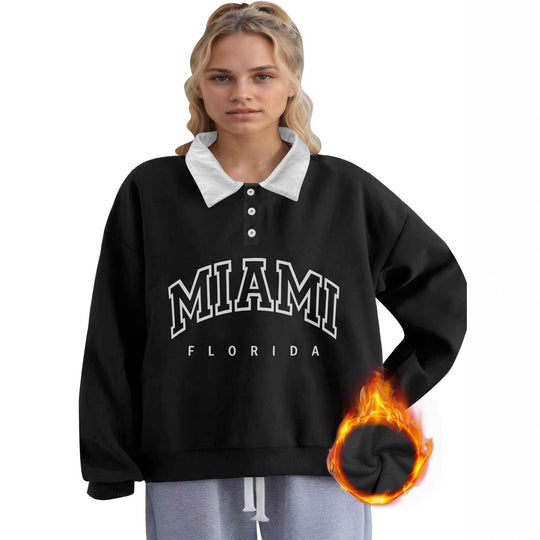 Damen Oversized College-Sweatshirt mit Polokragen und wärmender Fleece-Innenseite Shopy Nory
