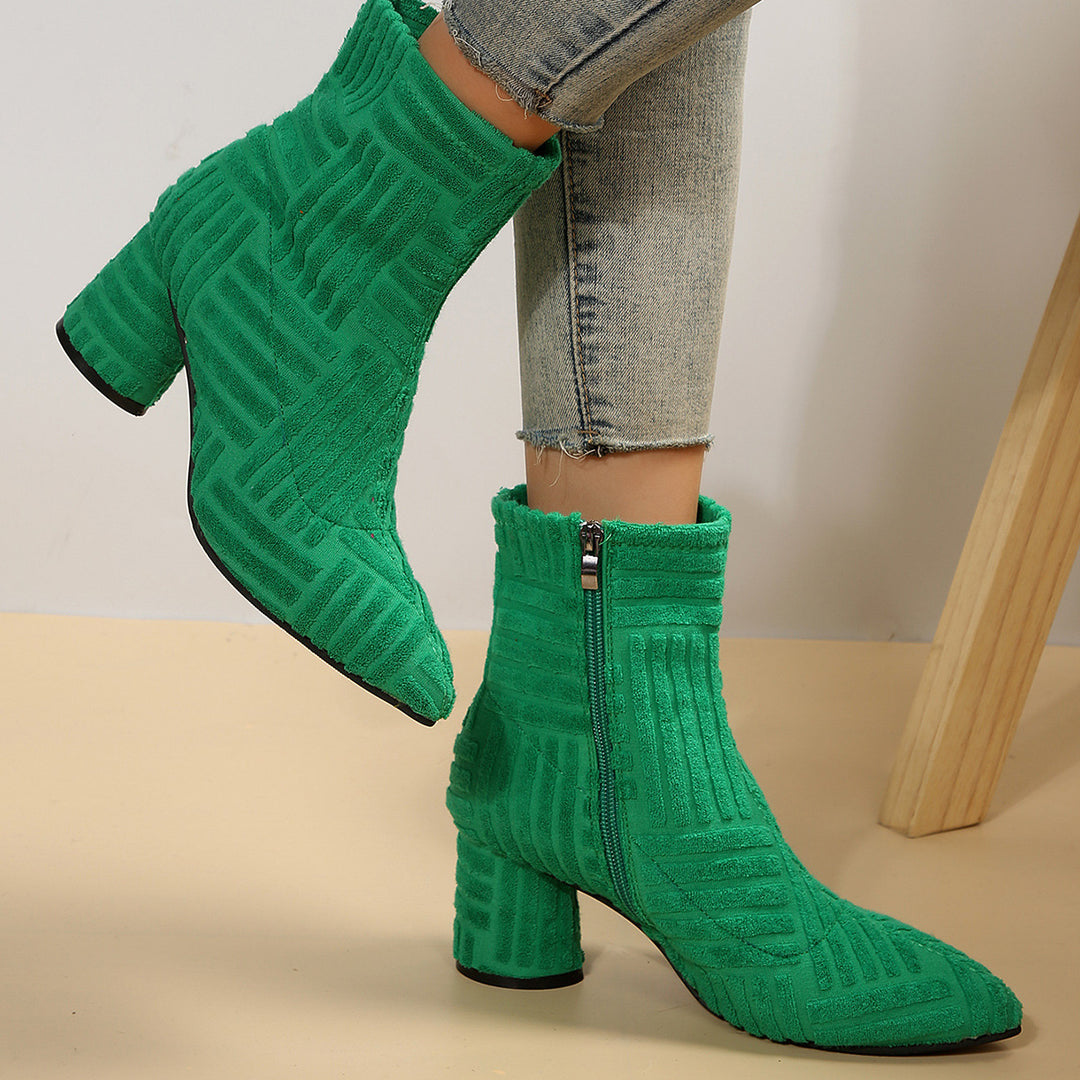 Damen Texturierte Ankleboots mit spitzer Schuhspitze und Blockabsatz Shop Nory