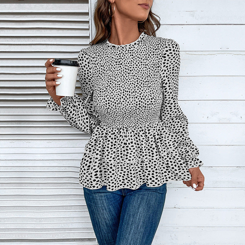 Damen Gesmokte Volant-Bluse mit Rüschen-Taille und langen Ärmeln Shop Nory