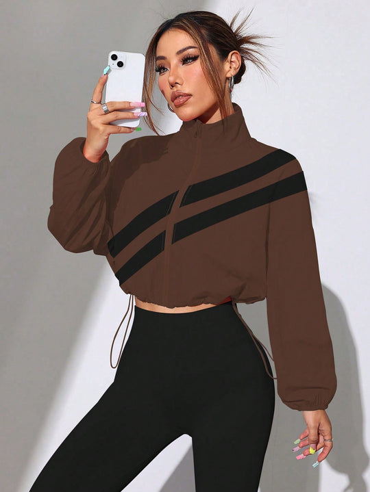 Damen Cropped Windbreaker‑Jacke mit hohem Kragen und Kordelzug Shop Nory