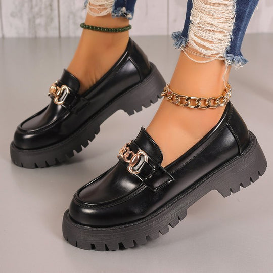 Damen klobige Loafer im Leder-Look mit profiliertem Plateau und Gliederketten-Applikation Shop Nory
