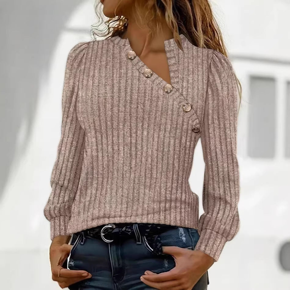 Damen Gerippter Feinstrickpullover mit asymmetrischer Knopfleiste Shop Nory