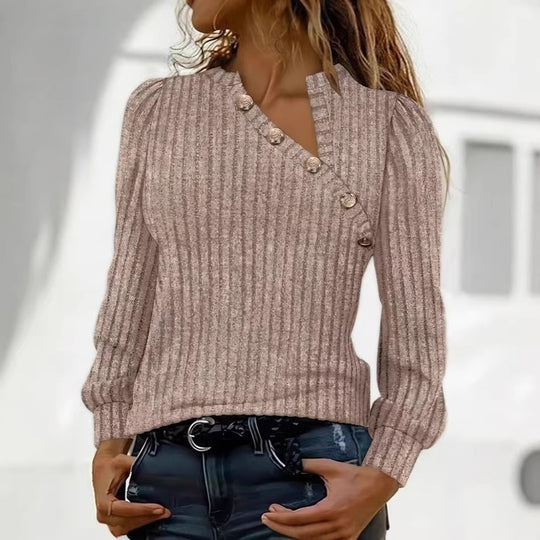 Damen Gerippter Feinstrickpullover mit asymmetrischer Knopfleiste Shop Nory