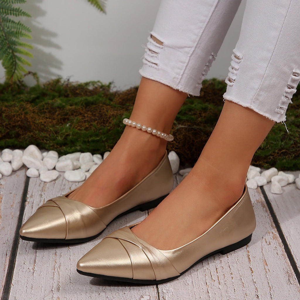 Damen elegante Ballerinas mit raffiniertem Lederoberteil Shopnory