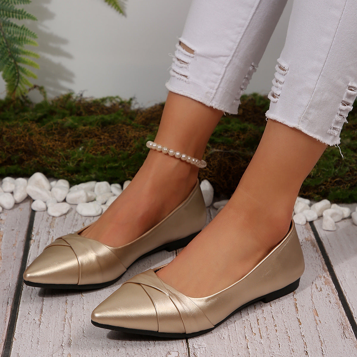 Damen elegante Ballerinas mit raffiniertem Lederoberteil Shopnory