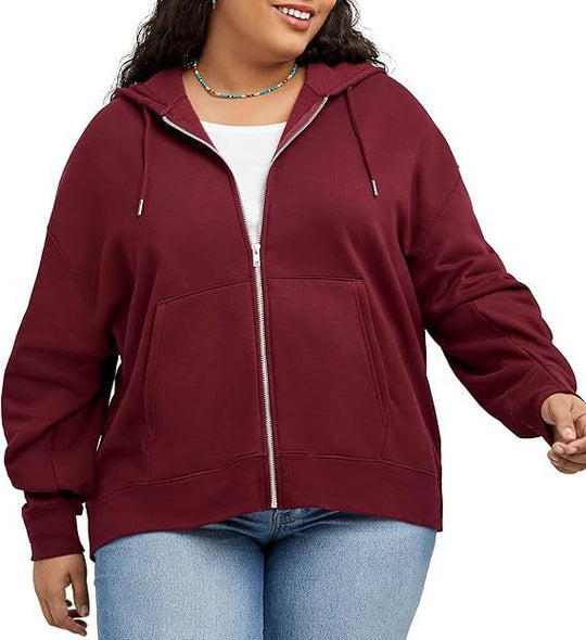 Damen nan Kapuzenjacke mit durchgehendem Reißverschluss, Kängurutasche und entspannter Passform Shop Nory