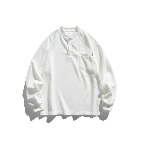 Unisex Oversize Waffel-Henley mit Raglanärmeln und Brusttasche Shop Nory