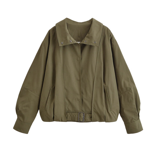 Damen Oversize-Bomberjacke mit Taillenriemen und Stehkragen Shop Nory