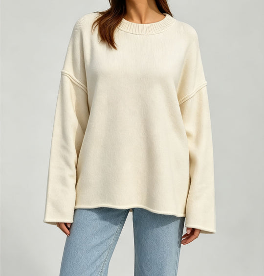 Damen Oversize-Boxy-Pullover mit kurzem Stehkragen und dekorativer Kantennaht Shop Nory