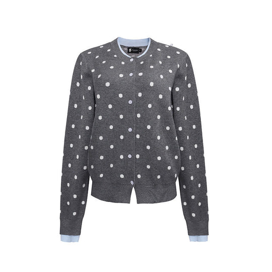 Damen Gepunktete Strickjacke mit Rundhalsausschnitt, Knopfleiste und Layering‑Optik Shop Nory