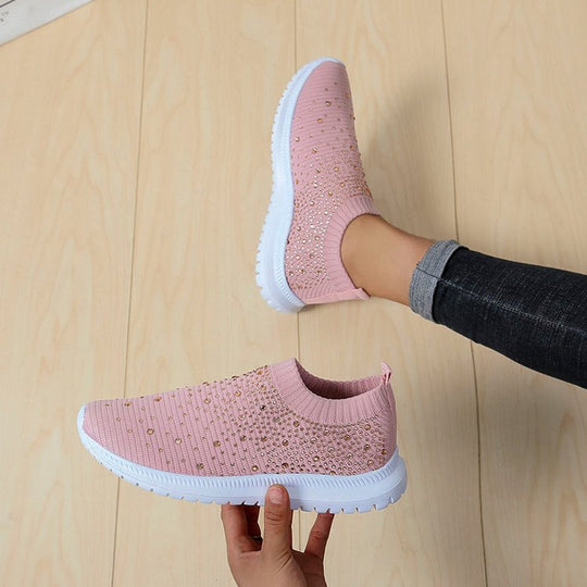 Damen Strick-Slip-On-Sneaker mit elastischem Schaft und Ziersteinen Shop Nory