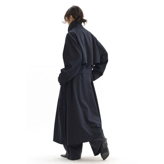 Damen Modischer Langmantel mit hochgeschlossenem Kragen und Taillengürtel Shop Nory