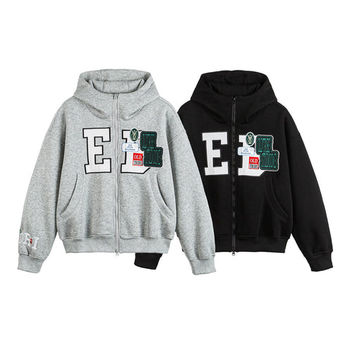 Unisex Oversize Kapuzenzipjacke mit Collegiate‑Patches Shop Nory