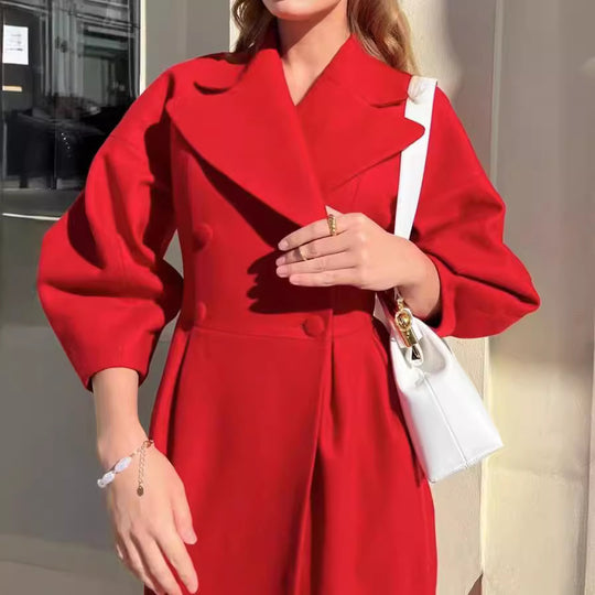 Damen Maxi-Wickelmantel mit seitlichem Schlitz und Ballonärmeln Shop Nory