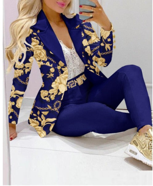 Damen Zweiteiliges Blazer-und-Hose-Set mit Schmetterlingsprint und glamourösem Glitzereffekt Shop Nory