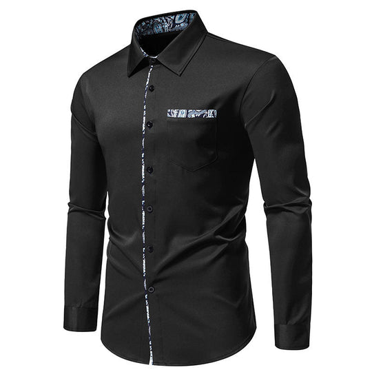 Herren Langarmhemd mit modischem Paisley-Muster an Kragen und Manschetten