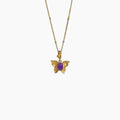 Damen Halskette mit filigranem Schmetterlingsanhänger und lila Halbedelstein Shop Nory