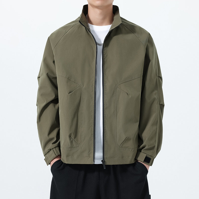 Herren Leichte Utility-Übergangsjacke mit Stehkragen, Raglanärmeln und verstellbaren Klettbündchen Shop Nory