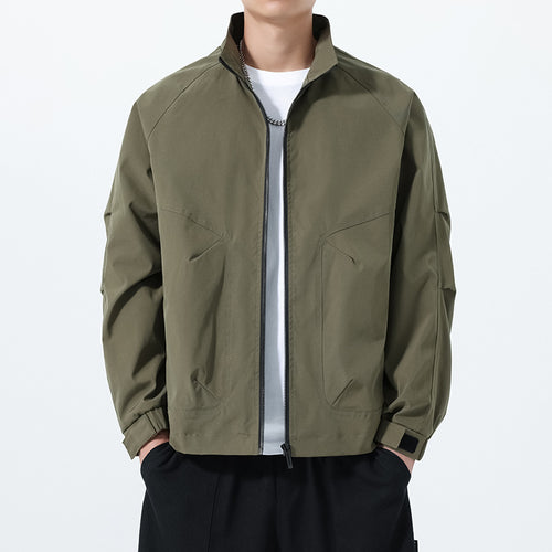 Herren Leichte Utility-Übergangsjacke mit Stehkragen, Raglanärmeln und verstellbaren Klettbündchen Shop Nory