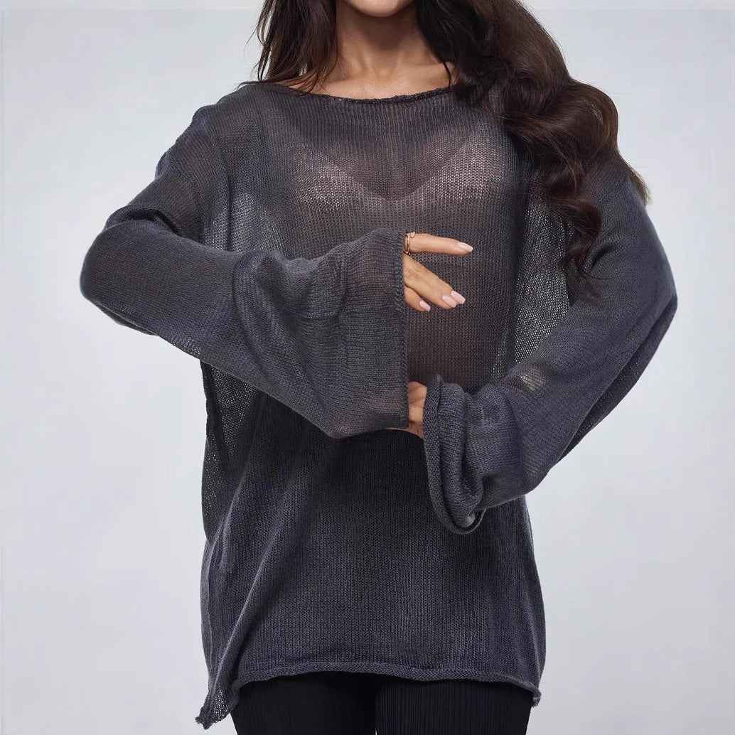 Damen luftiger Oversize-Strickpullover mit weitem Schnitt und transparentem GewShopnorye