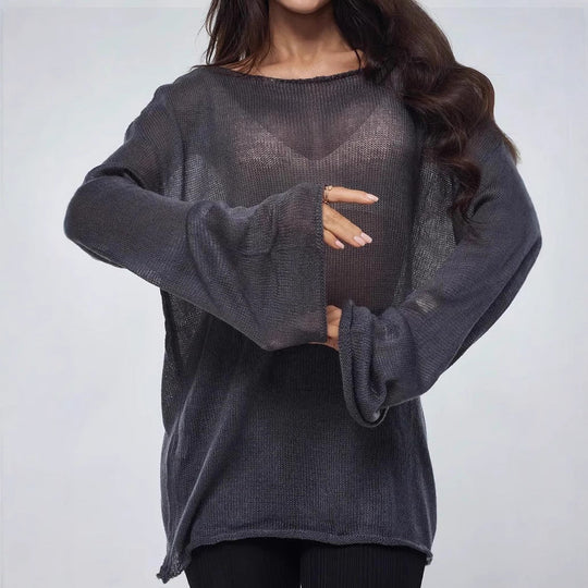 Damen luftiger Oversize-Strickpullover mit weitem Schnitt und transparentem GewShopnorye