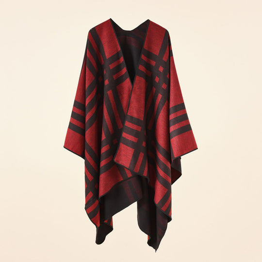 Damen Strickponcho im Paisley-Jacquard mit offener Vorderseite Shop Nory