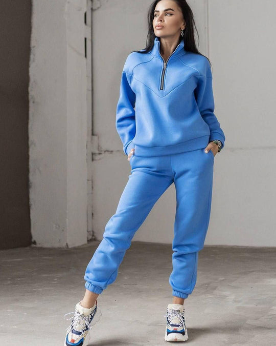 Damen Zweiteiliges Sweat-Loungewear-Set mit Troyer-Reißverschluss und elastischer Jogginghose Shop Nory