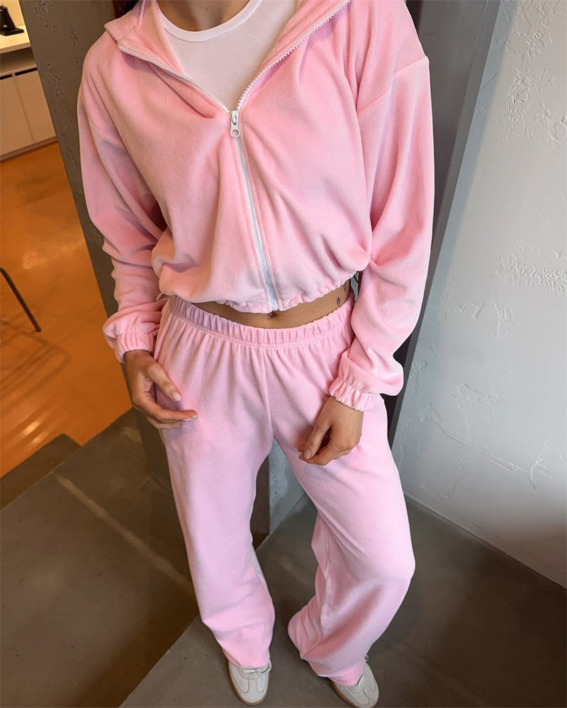 Damen Gekürztes Kapuzen-Loungewear-Set aus weichem Sweatstoff mit elastischem Bund und Relax-Fit-Hose Shop Nory