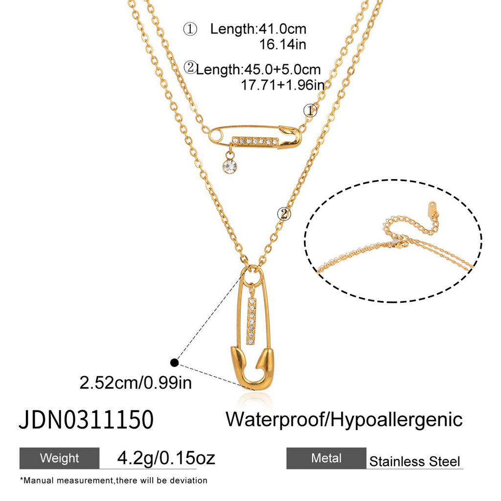 Damen Halskette mit funkelndem Sicherheitsnadelsymbol aus hypoallergenem Edelstahl Shop Nory