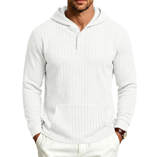 Herren Strukturiertes Kapuzen-Henley-Pullover mit Kängurutasche und Zopfstruktur Shop Nory