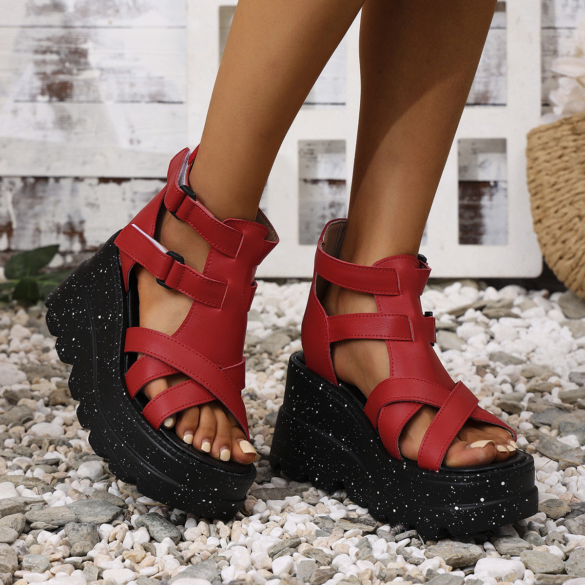Damen Wedge-Sandalen mit verstellbaren Riemen und komfortablem Fußbett