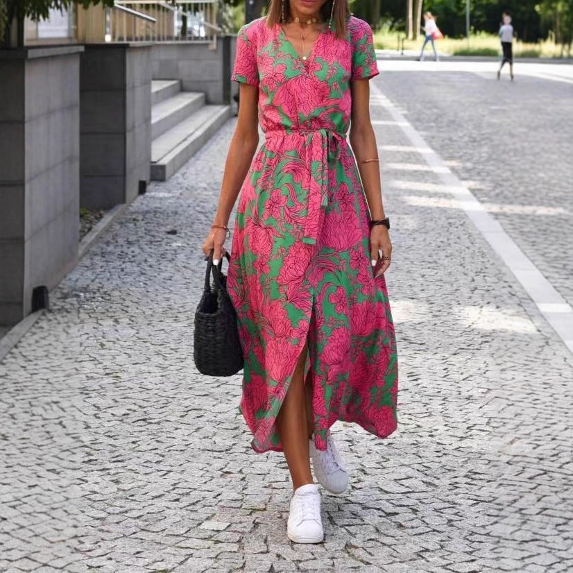 Damen Maxikleid mit Polka-Dots und seitlichem Schlitz