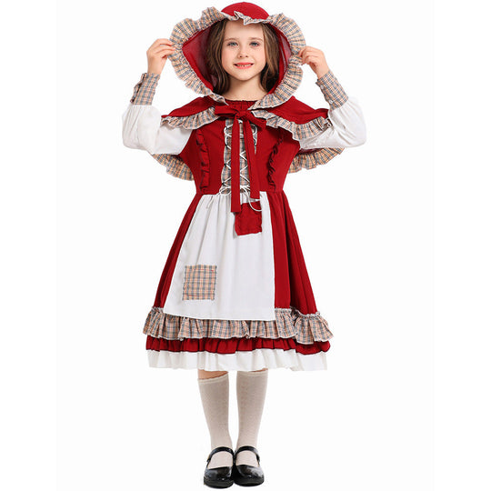 Mädchen Märchenhaftes Rotkäppchen Kostüm mit Kapuze und Rüschen Shop Nory