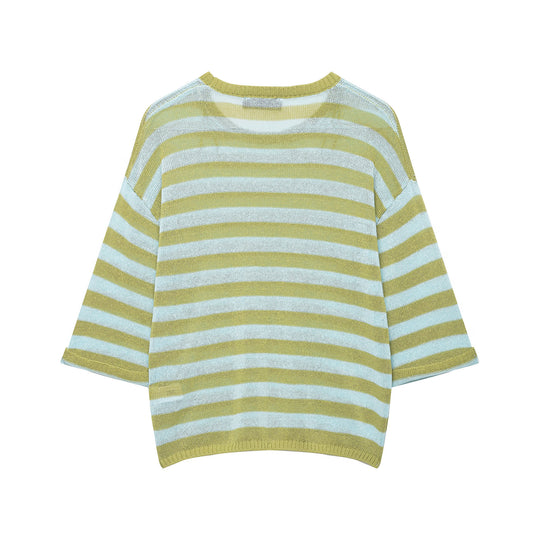 Damen Leichter gestreifter Strick-Poncho mit weitem Kurzarm und U-Boot-Ausschnitt Shop Nory