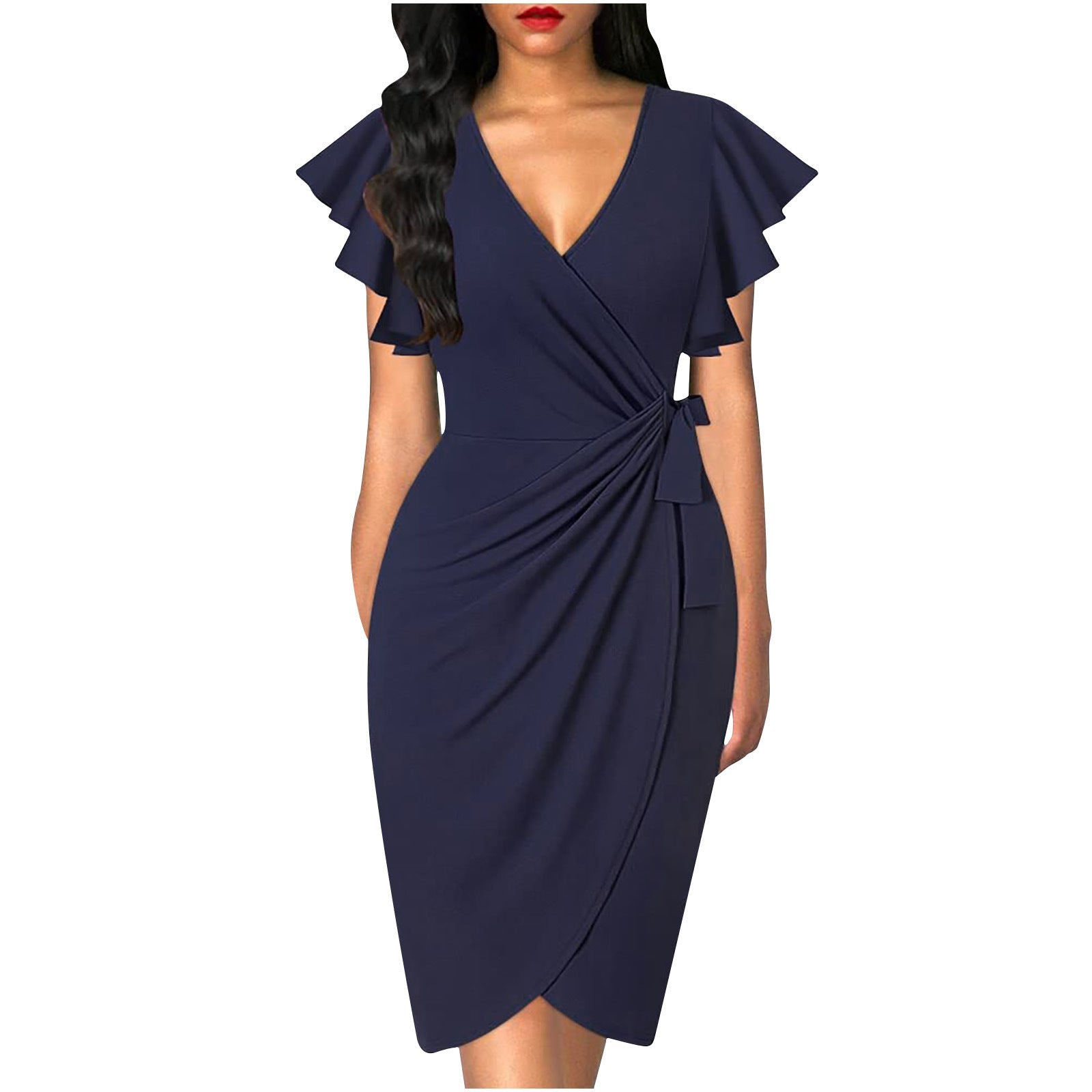 Damen Wickelkleid mit Rüschendetails und elastischem Tailleneinsatz