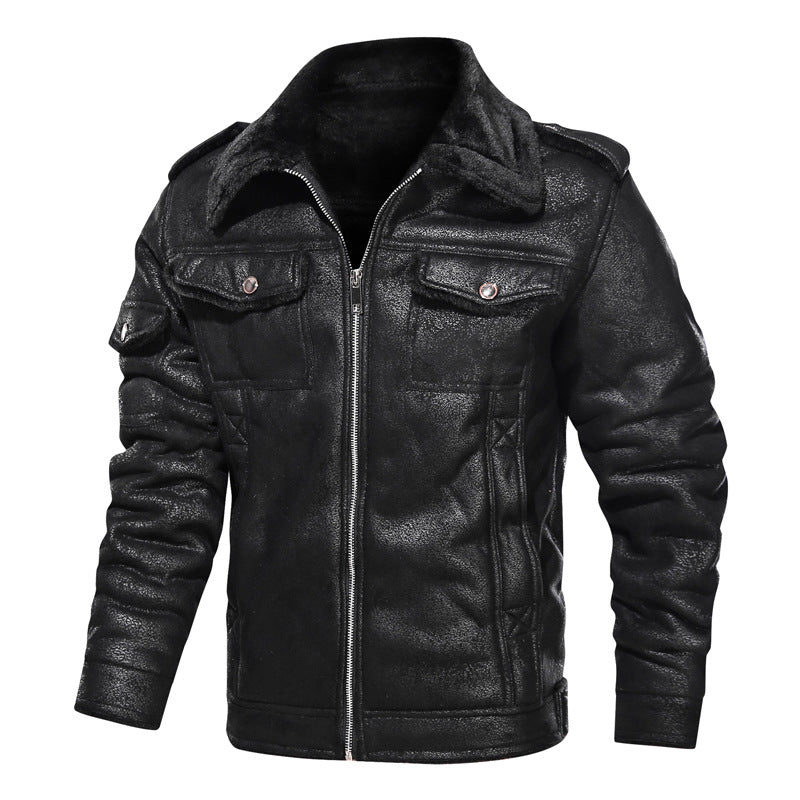 Herren Lederimitat-Fliegerjacke mit Teddyfutter und asymmetrischem Reißverschluss Shop Nory