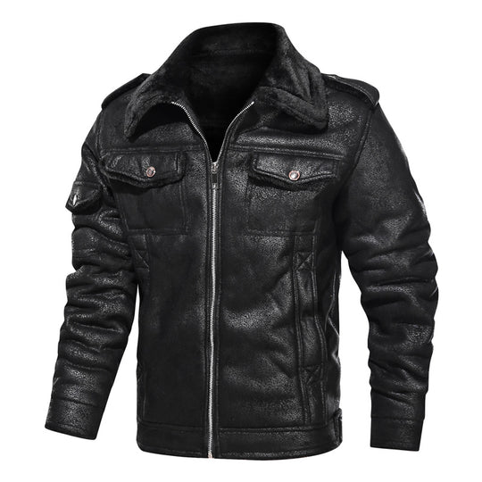 Herren Lederimitat-Fliegerjacke mit Teddyfutter und asymmetrischem Reißverschluss Shop Nory