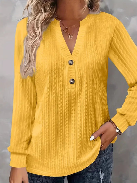Damen Strukturiertes V‑Neck Langarmshirt mit Zierknopfleiste Shop Nory
