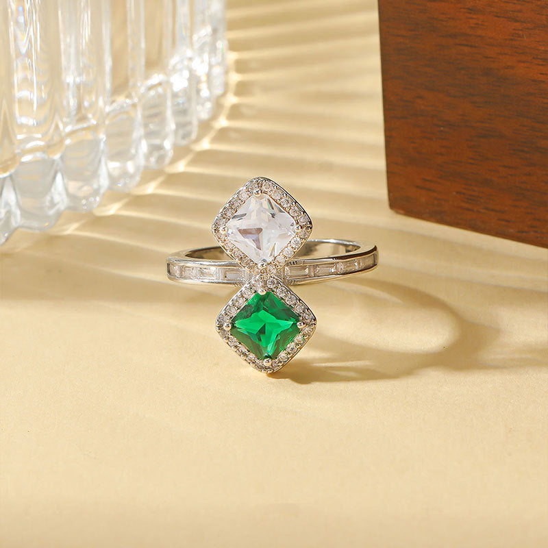 Damen eleganter Ring mit zwei quadratischen Edelsteinen Shop Nory