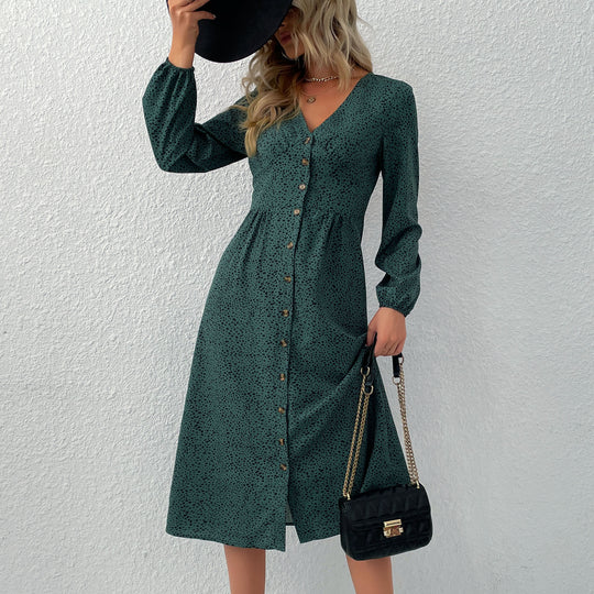 Damen V‑Ausschnitt Midikleid mit Knopfleiste, taillierter Schnitt und Ballonärmeln Shop Nory