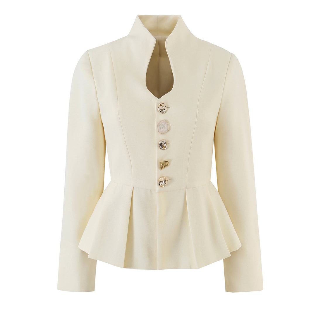 Damen Taillierter Peplum-Blazer mit Stehkragen und Zierknopfleiste Shop Nory