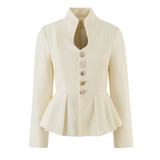 Damen Taillierter Peplum-Blazer mit Stehkragen und Zierknopfleiste Shop Nory