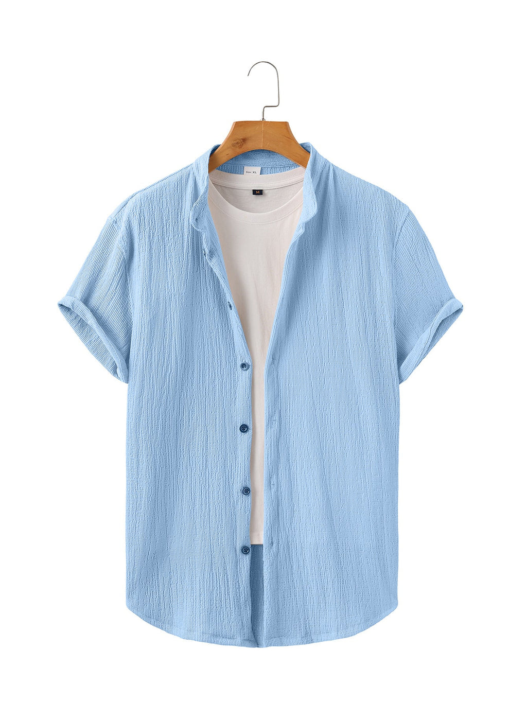 Herren nan leichtes Knitterstruktur-Überhemd mit umgeschlagenen Ärmeln entspannter Overshirt-Silhouette