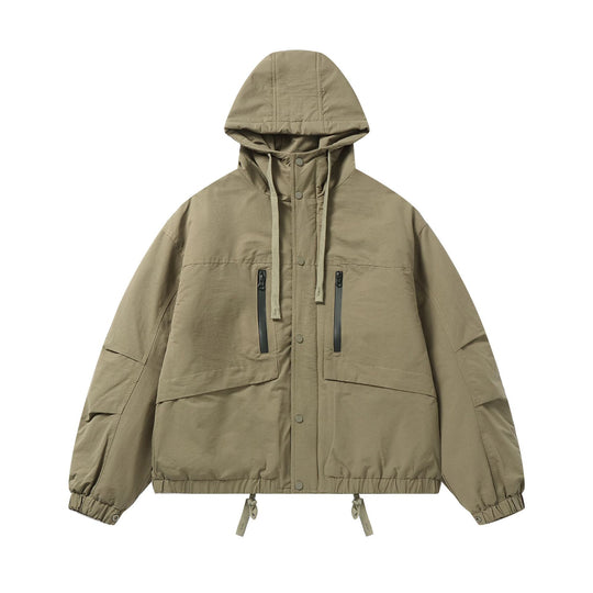 Herren Technischer Kapuzenparka mit wasserabweisenden Reißverschlüssen, Kängurutaschen und Tunnelzug Shop Nory